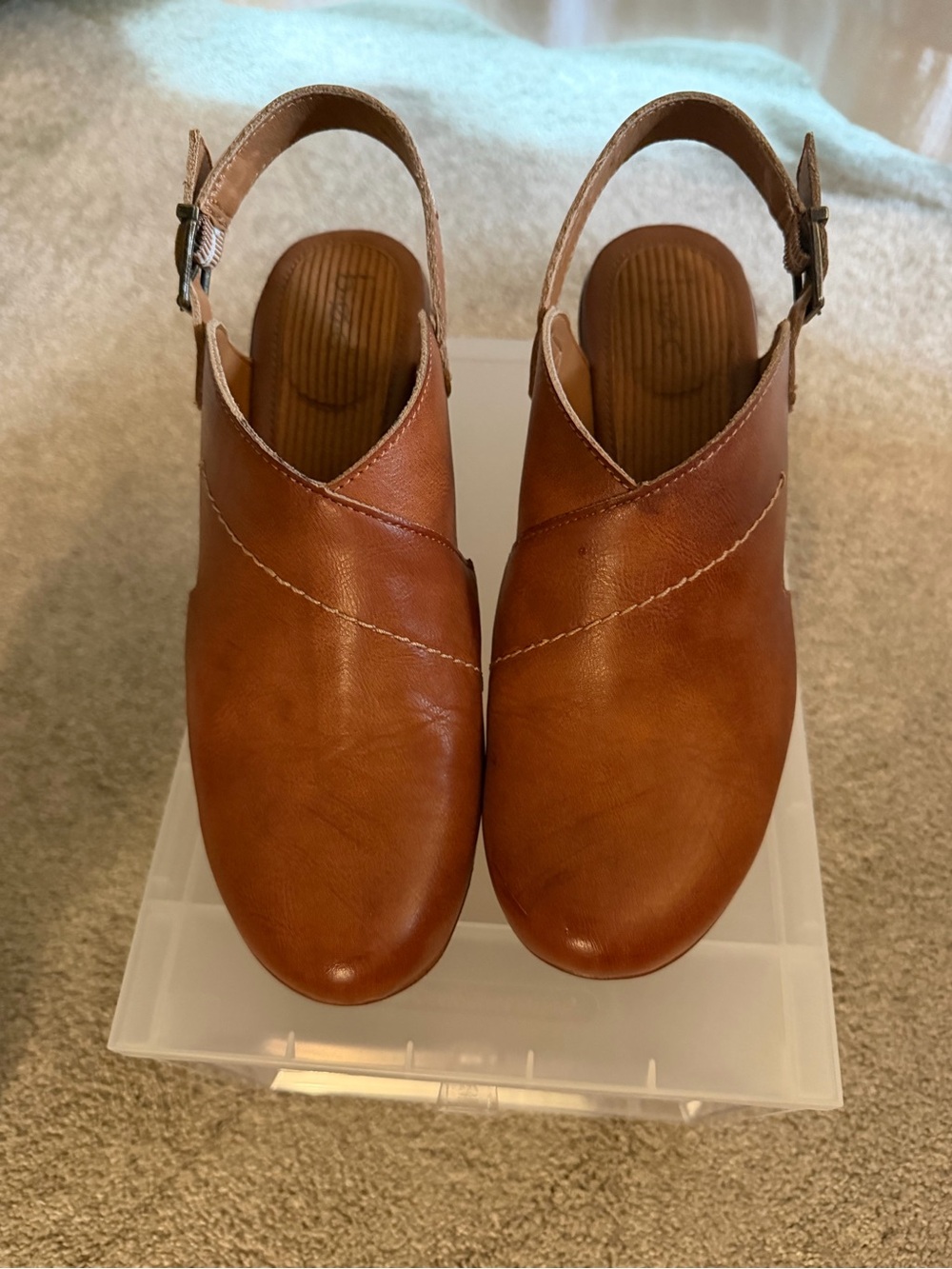 b.o.c. Brown Leather Slingback Clogs